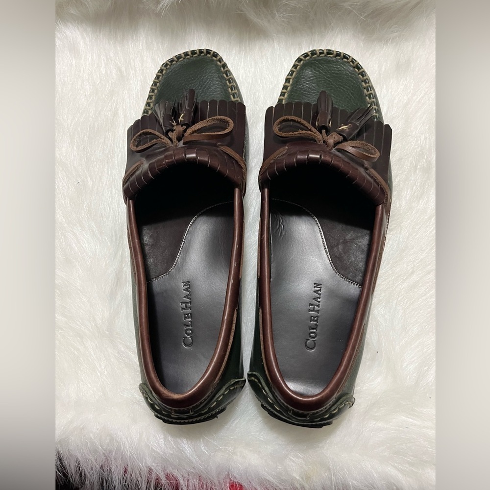 Vintage Cole Haan Green Brown Leather Dress Loafers shoes